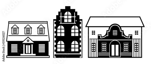Old Holland houses set, vector illustration