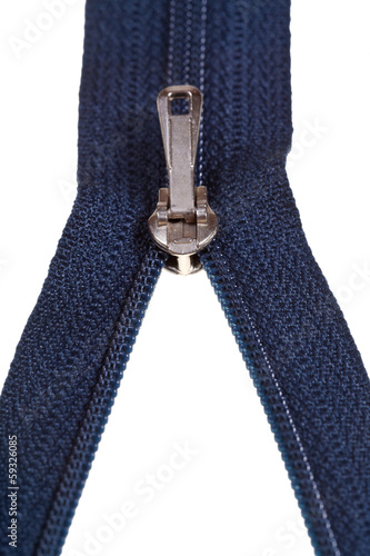 slider on blue zip fastener close up