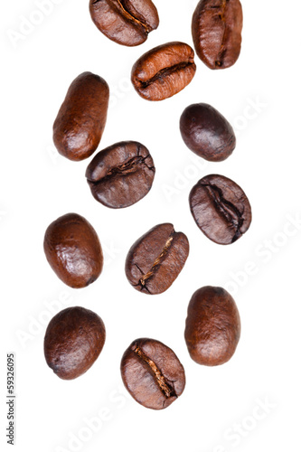 falling roasted coffee beans