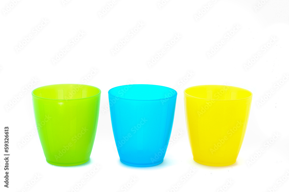 Plastic cups of various color isolated on white Plastic cups of various color isolated on white