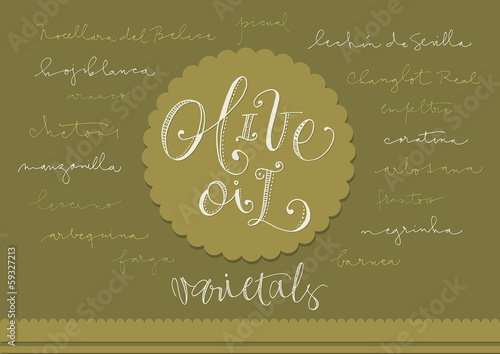 Hand-drawn olive oil varieties