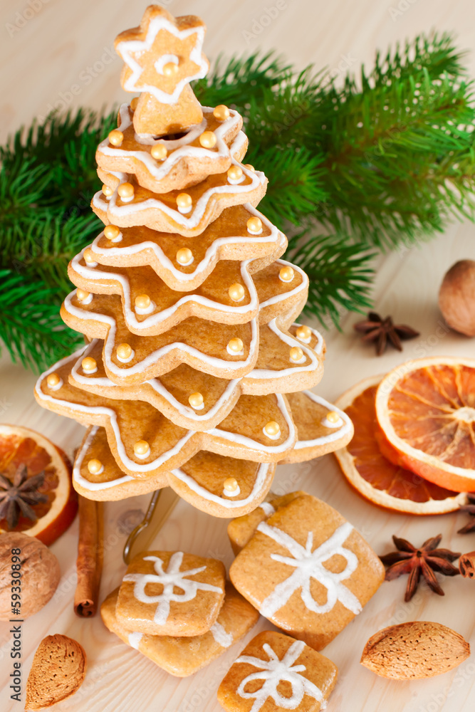 Gingerbread christmas tree.Gingerbread cookies stacked as christ Gingerbread christmas tree.Gingerbread cookies stacked as christ