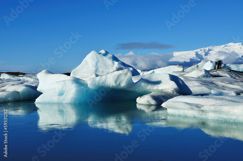 Blue icebergs floating in the jokulsarlon lagoon in Iceland