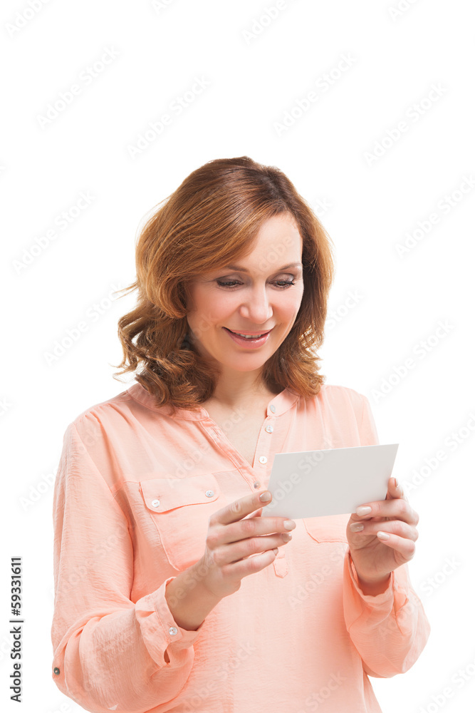 picture of businesswoman with parcel over white picture of businesswoman with parcel over white