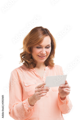 picture of businesswoman with parcel over white