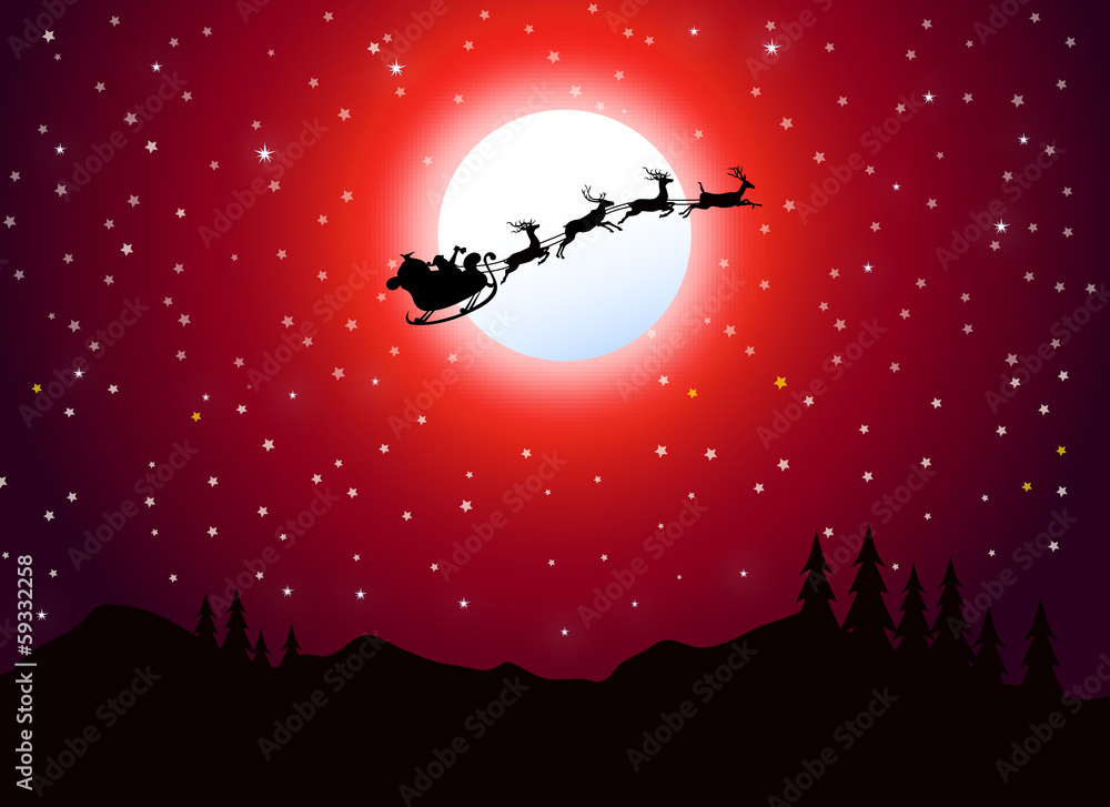 Santa Flying at Christmas Night-vector