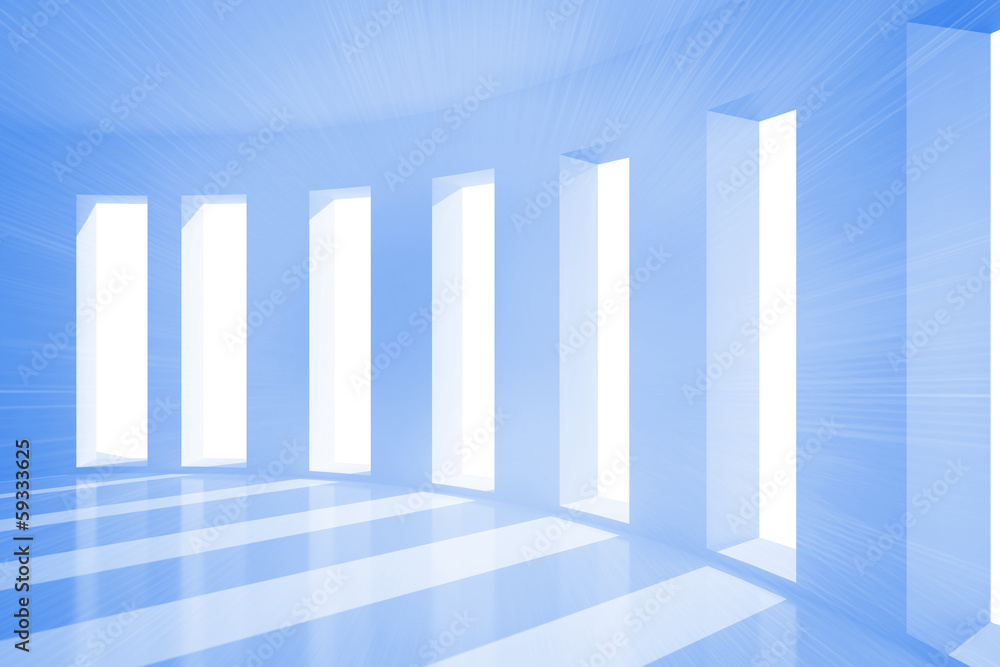 Bright blue room with windows Bright blue room with windows