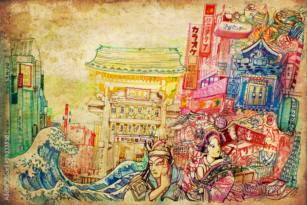 Japan art and culture background collage illustrate Japan art and culture background collage illustrate