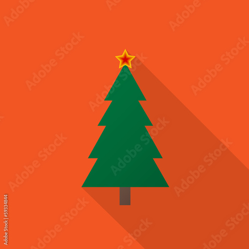 Christmas tree icon with long shadow on orange background