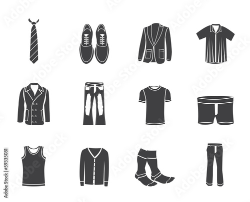 Silhouette man fashion and clothes icons - vector icon set