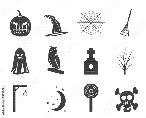 halloween icon pack  with bat, pumpkin, witch, ghost, hat