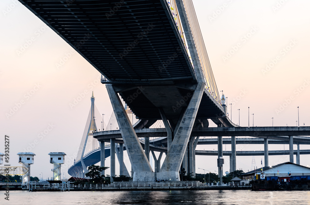 Fototapeta Zoom of Under Bhumibol Bridge, Bangkok, Thailand