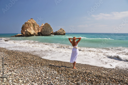 Girl on the beach near Aphrodite birthplace, Cyprus