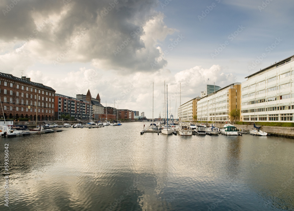 Cityscape of Copenhagen with water