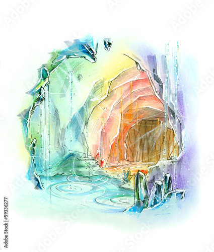 quartz cave rainbow color fantasy illustration