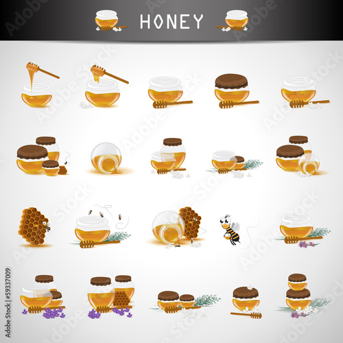 Honey Icons Set - Isolated On Gray Background