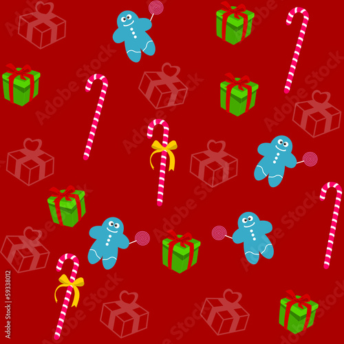 pattern for wrapping paper and filled with candy and gingerbread