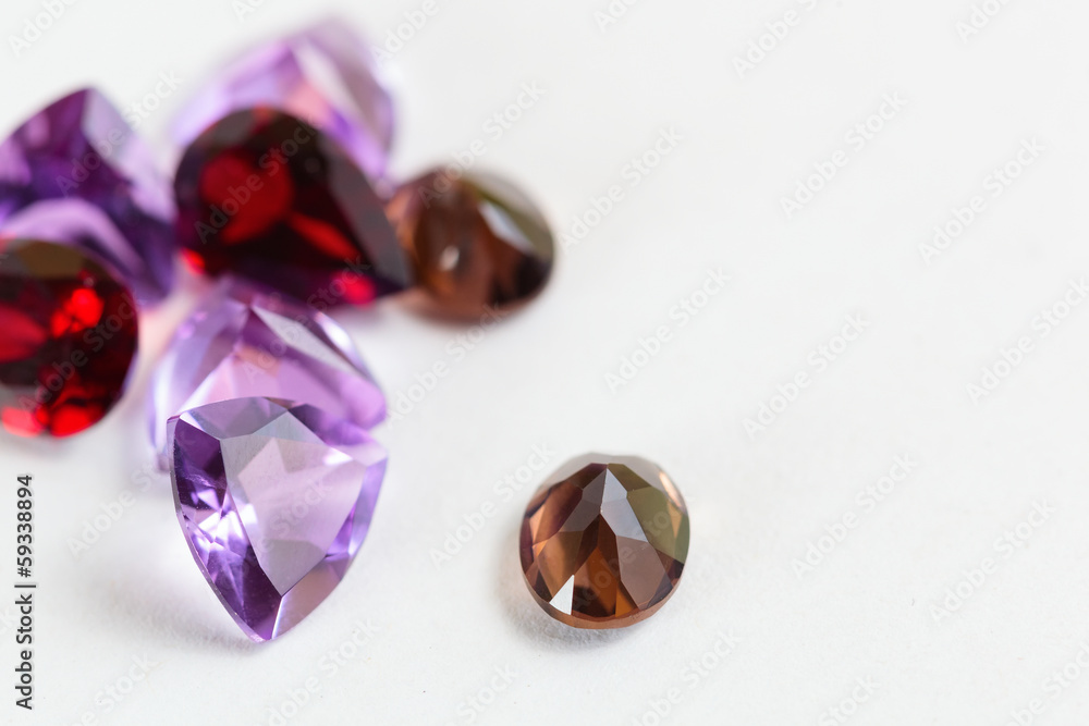 Colorful gemstones with amethyst stone Colorful gemstones with amethyst stone