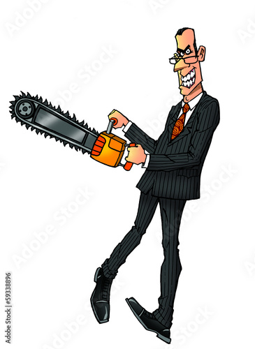 anger businessman maniac whith chainsaw photo