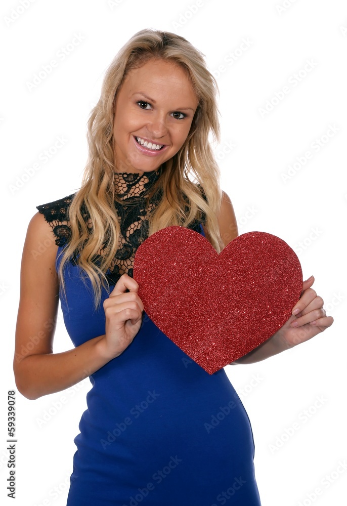 Gorgeous Blond Girl with Big Red Heart Gorgeous Blond Girl with Big Red Heart