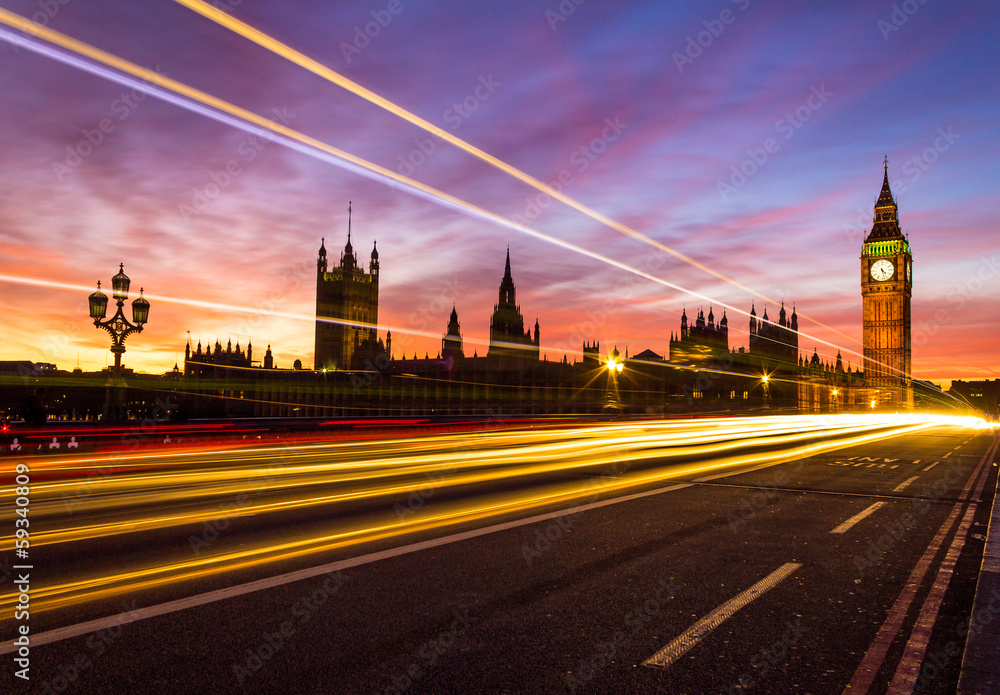 Westminster and light trail