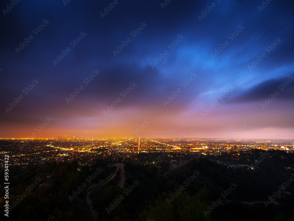 Fototapeta premium Panorama miasta Los Angeles w nocy
