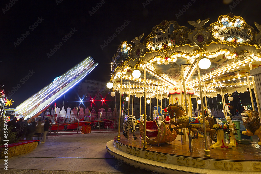 Luna park carousel in a public outdoor area