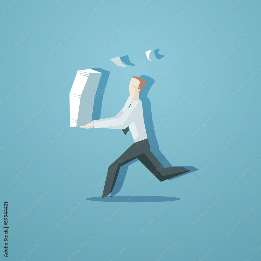 Business concept - clerk running with documents