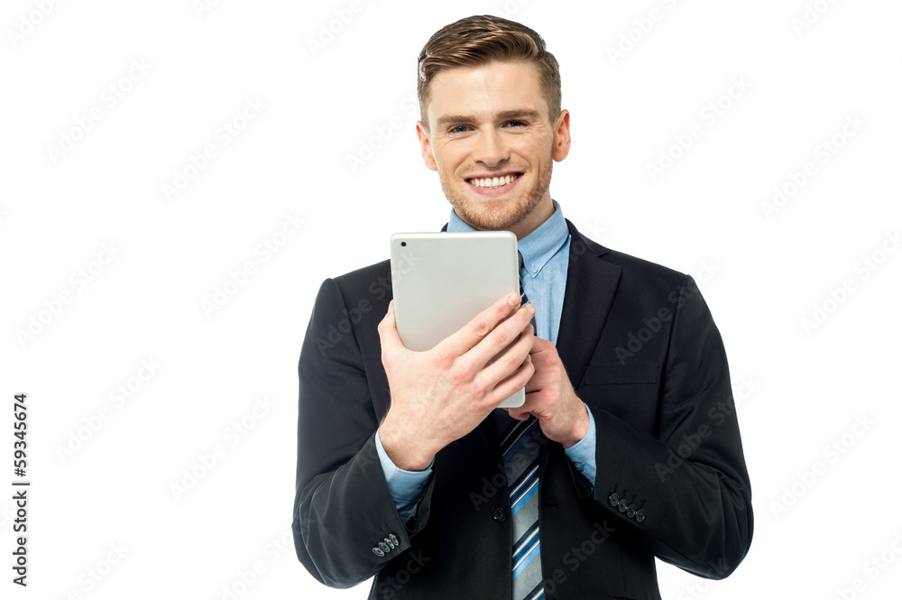 Corporate male operating tablet pc Corporate male operating tablet pc