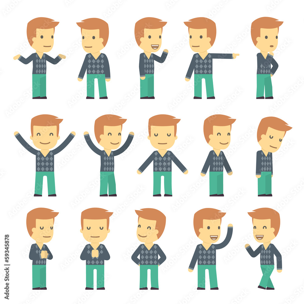 urban character set in different poses. simple flat design. urban character set in different poses. simple flat design.