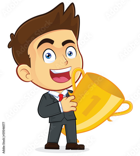 Businessman Holding a Trophy Cup