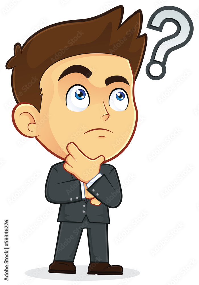 Businessman Touching Chin with Question Mark Businessman Touching Chin with Question Mark