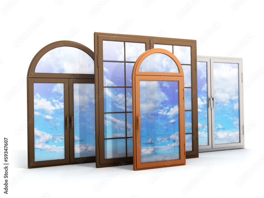 window with reflections of the sky - obrazy, fototapety, plakaty 