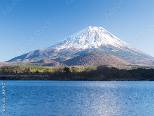 精進湖畔からの子抱き富士