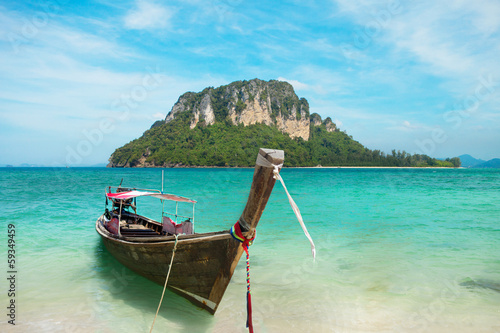 Andaman island and fishing boat in Thailand, Asia