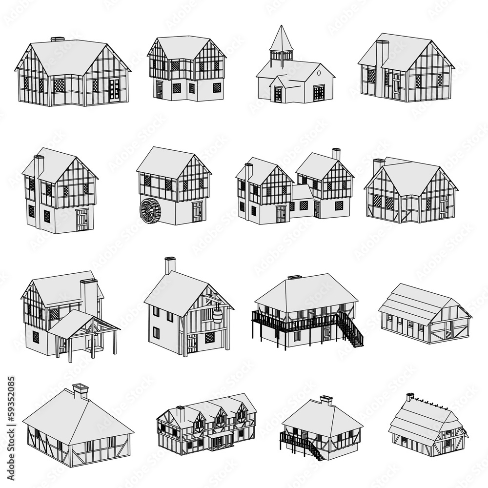 cartoon image of medieval houses
