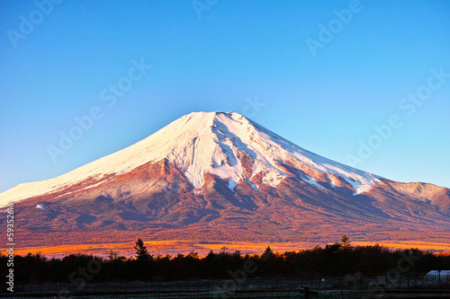 朝日を浴びた富士山