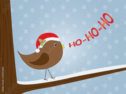 bird in Santa hat singing ho-ho-ho