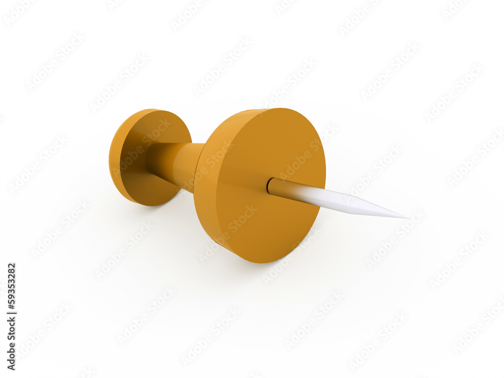 Single orange push pin rendered isolated Single orange push pin rendered isolated