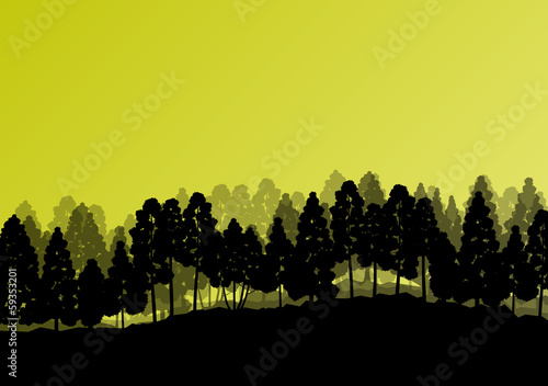 Forest trees silhouettes natural wild landscape detailed illustr
