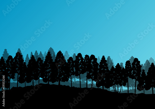 Forest trees silhouettes natural wild landscape detailed illustr
