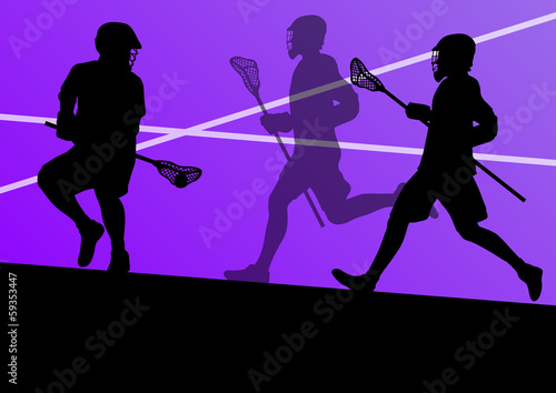 Lacrosse players active sports silhouettes background illustrati