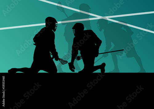 Lacrosse players active sports silhouettes background illustrati