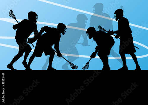 Lacrosse players active sports silhouettes background illustrati