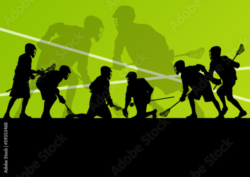 Lacrosse players active sports silhouettes background illustrati