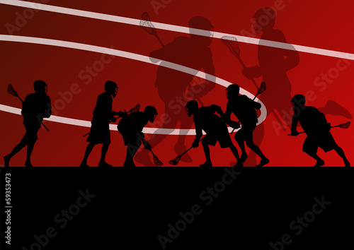 Lacrosse players active sports silhouettes background illustrati