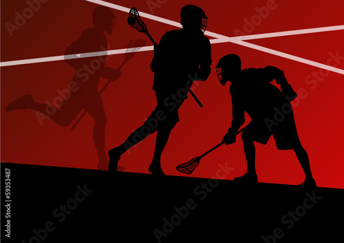 Lacrosse players active sports silhouettes background illustrati