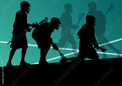 Lacrosse players active sports silhouettes background illustrati