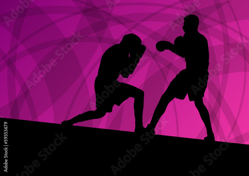 Boxing active young men box sport silhouettes vector abstract ba