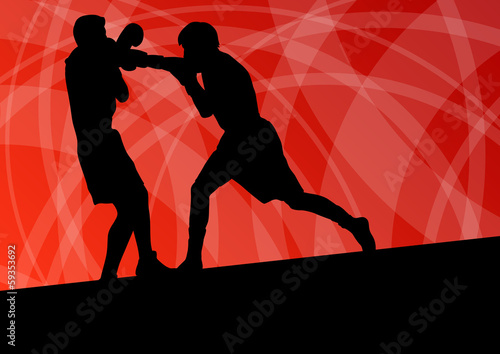 Boxing active young men box sport silhouettes vector abstract ba